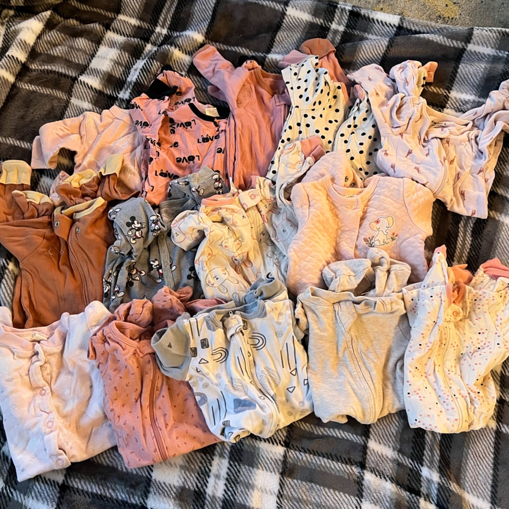 Assorted Baby Onesies in Pink, Gray, and Orange